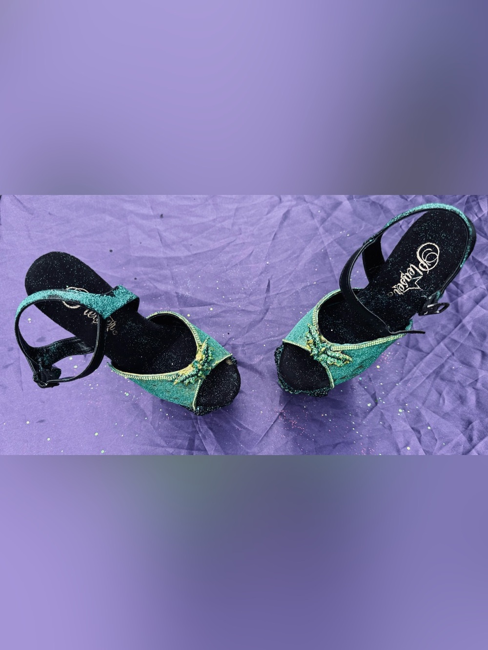 Embellished Green Jewel rapture Heels Women Shoes - Picture 2 of 5